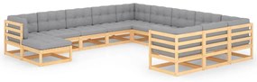 vidaXL 12 pcs conjunto lounge de jardim com almofadões pinho maciço