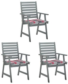 vidaXL Cadeiras de jantar p/ jardim 3 pcs c/ almofadões acácia maciça