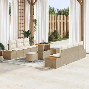vidaXL Conjunto de Sofá de Jardim de 10 Peças com Almofadas Bege Polyrattan Acácia