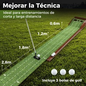 Tapete de golfe com 3 tamanhos de buracos Ajuda à prática com retorno automático da bola 302 x 37 x 15 cm Castanho + Verde
