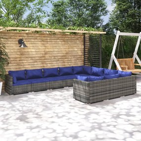 vidaXL 10 pcs conjunto lounge de jardim c/ almofadões vime PE cinzento