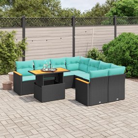 vidaXL 9 pcs conjunto de sofás p/ jardim c/ almofadões vime PE preto