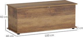 Caixa de arrumação 100 x 40 x 40 cm, banco com tampa rebatível e dobradiças de segurança, castanho
