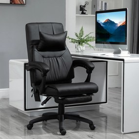 Cadeira de escritório executiva com função de massagem, apoio para os pés e apoio para a nuca integrados, encosto reclinável e altura ajustável, 68 x