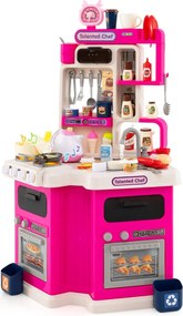 Cozinha de Brincar para crianças de canto com luzes e sons realistas Fogão com vapor Pia de brinquedo e 113 acessórios Rosa