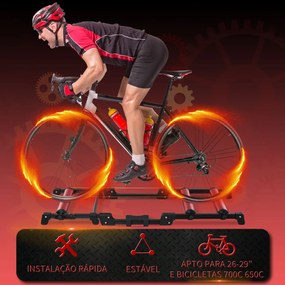 HOMCOM Rolos de bicicleta Treinamento Interno Rolo dobrável ajustável para ciclismo com pedal Esteira transportadora Suporta até 150 kg 146x55x10.5 cm Vermelho e preto