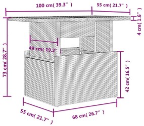 5 pcs conjunto sofás p/ jardim c/ almofadões vime PE castanho