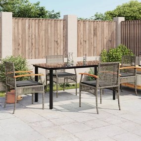 vidaXL 5 pcs conjunto de jantar p/ jardim c/ almofadões vime PE cinza