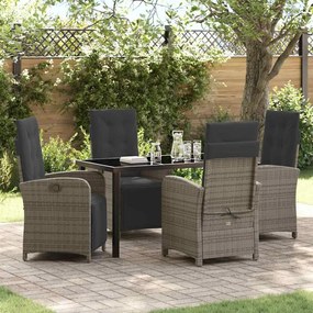 vidaXL Conjunto de Jantar de Jardim de 5 Peças com Almofadas Rattan Polipropileno Cinza