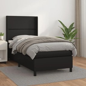 Cama com molas/colchão 90x190 cm couro artificial preto