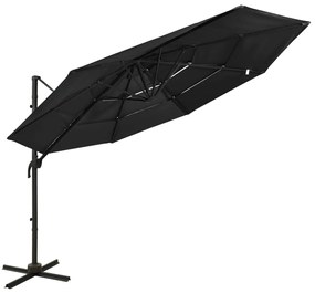 Guarda-sol de jardim 4 camadas c/ poste de alumínio 3x3 m preto