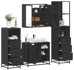 vidaXL 4 pcs conjunto móveis casa de banho derivados de madeira preto