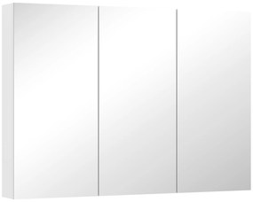 HOMCOM Armário de Casa de Banho com Espelho Armário de Parede Casa de Banho Suspenso com 3 Portas Prateleiras Ajustáveis 91,5x11,5x65 cm Branco
