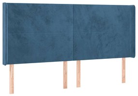 Cabeceira cama c/ luzes LED veludo 183x16x118/128cm azul-escuro