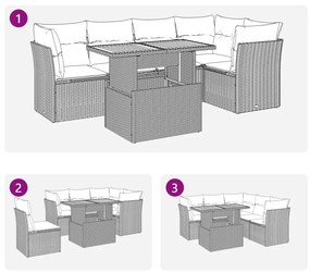 6 pcs conjunto sofás de jardim com almofadões vime cinzento