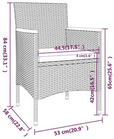 5 pcs conjunto de bistrô p/ jardim vime PE/acácia maciça preto