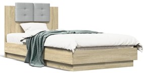 vidaXL Estrutura cama c/ cabeceira/luzes LED 75x190 cm carvalho sonoma