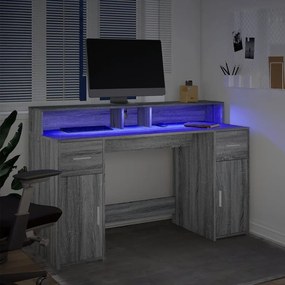 Secretária luzes LED 140x55x91cm deriv. madeira cinzento sonoma