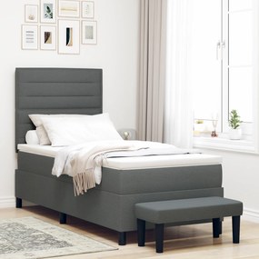 Cama Box Spring com Colchão e Banco Cinza Escuro 90x200 cm Tecido