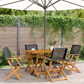 vidaXL 5 pcs conjunto de jantar p/ jardim vime PE/madeira maciça preto