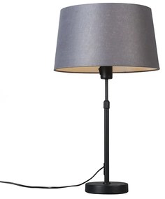 Candeeiro de mesa preto com cúpula cinzenta 35 cm ajustável - Parte Moderno