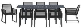 Conjunto de Jantar para Jardim Manual 9 pcs Preto Largo