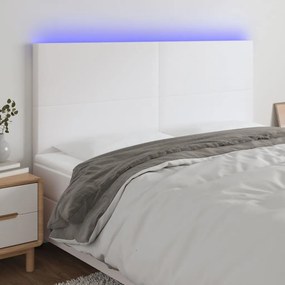 Cabeceira cama c/ LED couro artificial 200x5x118/128 cm branco