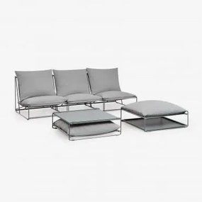 Conjunto De Jardim Amaro Com Sofá Modular De 3 Peças, Mesa Lateral E Pufe Conversível Cinza - Sklum