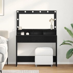 Mesa de Maquiagem vidaXL com Luzes LED Preta Carvalho 100x41x135 cm