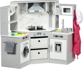 Cozinha infantil de madeira 111 x 49 x 85 cm com 17 acessórios de plástico (legumes, botões e luzes) e chapéu de cozinheiro, para crianças dos 3 aos 6