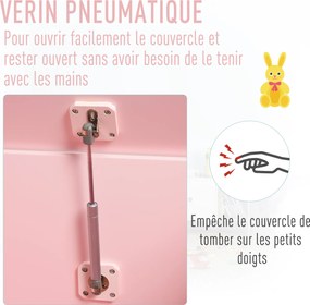 Caixa de brinquedos tipo baú de arrumação, dim. 60 x 40 x 48 cm, com amortecedor pneumático, em MDF rosa