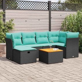 vidaXL 7 pcs conjunto de sofás p/ jardim c/ almofadões vime PE preto