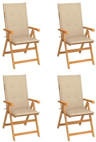 vidaXL Cadeiras de jardim c/ almofadões bege 4 pcs teca maciça