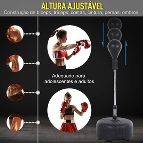 Pêra de boxe com Altura Ajustável e Base Refilável Pêra Boxe com Suporte e Luvas para Adultos e Adolescentes Ф48x136-154 cm Preto