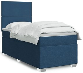 vidaXL Cama com molas/colchão 90x190 cm tecido azul