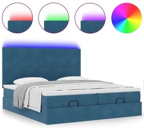 Estrutura cama otomana colchões 180x200 cm veludo azul escuro