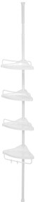 Prateleira de canto ajustável para banheiro SONGMICS, suporte telescópico para chuveiro, 85-305 cm, do chão ao teto, com 4 bandejas, 3 ganchos, branco BCB001A