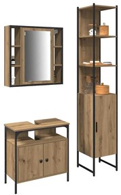 Conjunto de Móveis para Banheiro 3 Peças - Carvalho Artisan em Madeira
