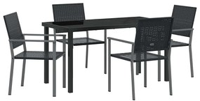 Conjunto de Jantar de Jardim 5 Peças Preto em Rattan Sintético