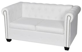 Conjunto sofás Chesterfield 2 + 3 lugares couro artific. branco