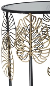 MESA DE APOIO FOGLIE GLAM Ø 38X55-33X50 CM PRETO E DOURADO