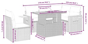 6 pcs conjunto de sofás p/ jardim com almofadões vime PE bege