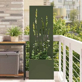 vidaXL Vaso de Jardim com Painel Decorativo Verde-oliva 50 x 140 cm