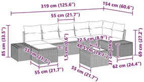 Conjunto de Sofás de Jardim de 7 Peças com Almofadas em Rattan Poly
