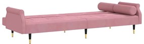 Sofá-cama com almofadões veludo rosa