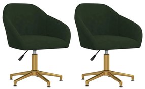 vidaXL Cadeiras de jantar giratórias 2 pcs veludo verde-escuro