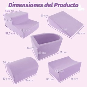 Conjunto de escalada e rampa de 5 peças para crianças Blocos de construção de esponja com piscina de bolas (NÃO INCLUIDAS) Capa lavável Criativo Púrpu