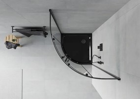 Mexen Rio cabine de duche semicircular 80 x 80 cm, transparente, preta + base de duche Flat, preta - 863-080-080-70-00-4170B