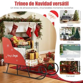 Cesto de Natal em Metal desenho Trenó de Natal para Presentes do Pai Natal Carrinho Trenó Decoração de Natal para Casa Vermelho