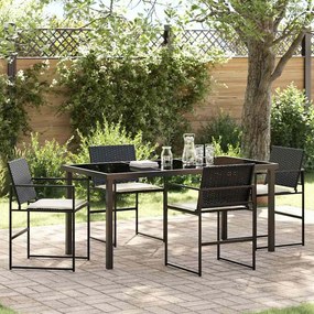 vidaXL Conjunto de jantar de jardim com 5 peças e almofadas em rattan sintético preto.